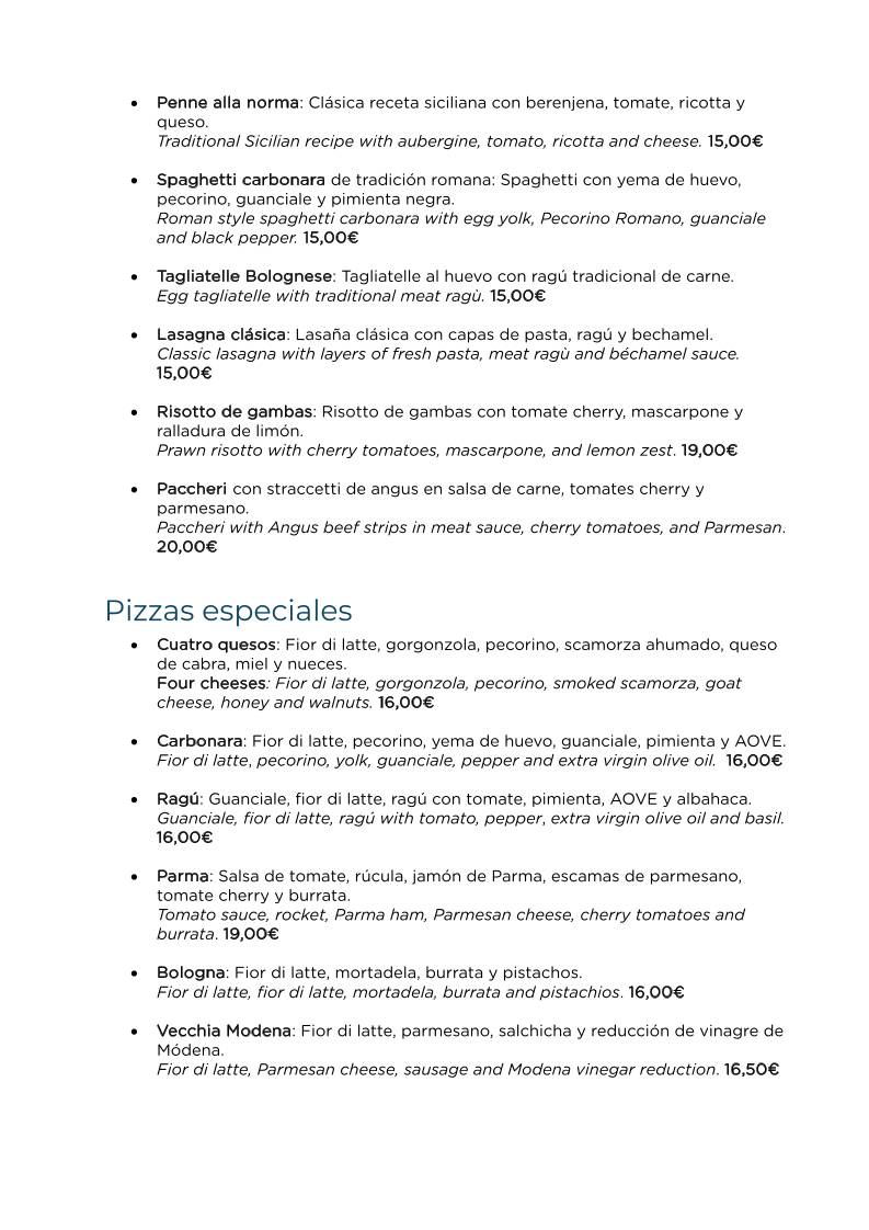 Farini Ristorante меню