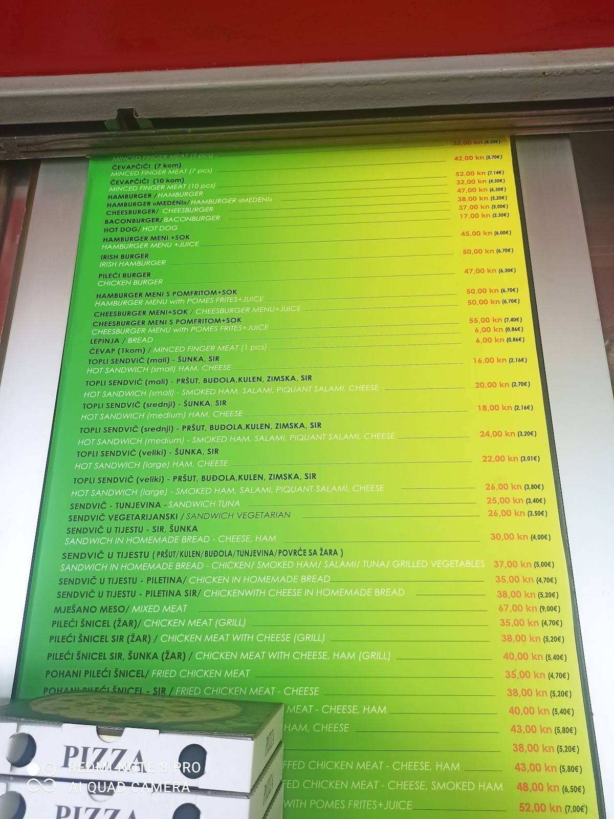 Fast food Medeni меню