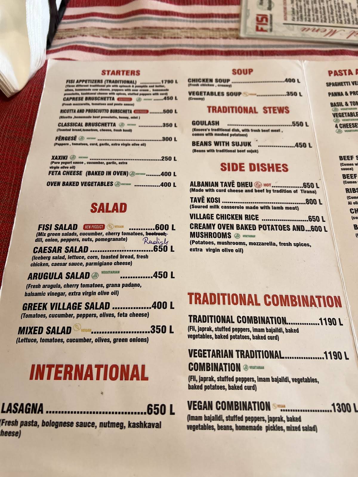 Fisi Restaurant - Traditional Food меню