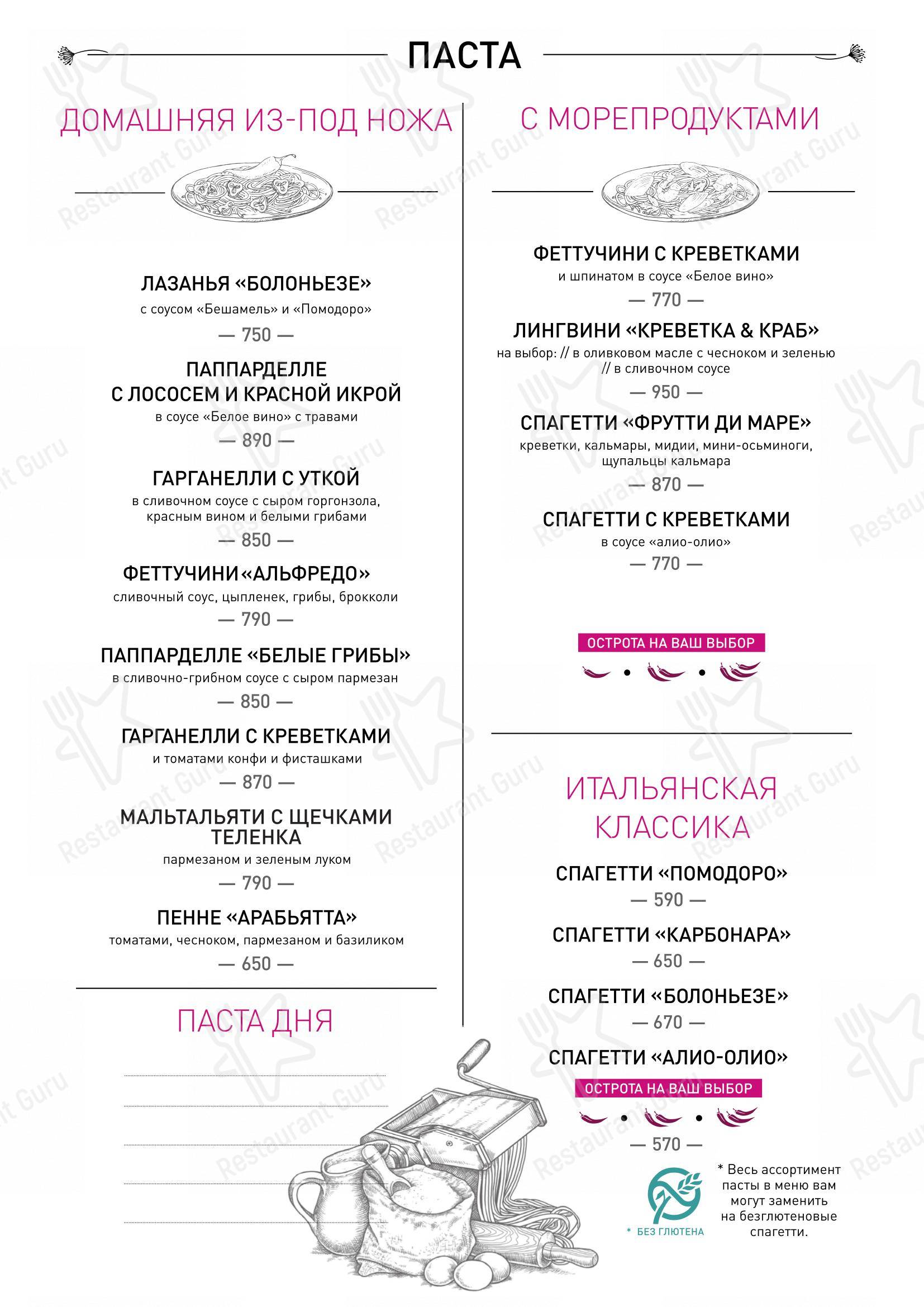 Меню ресторана Florentini
