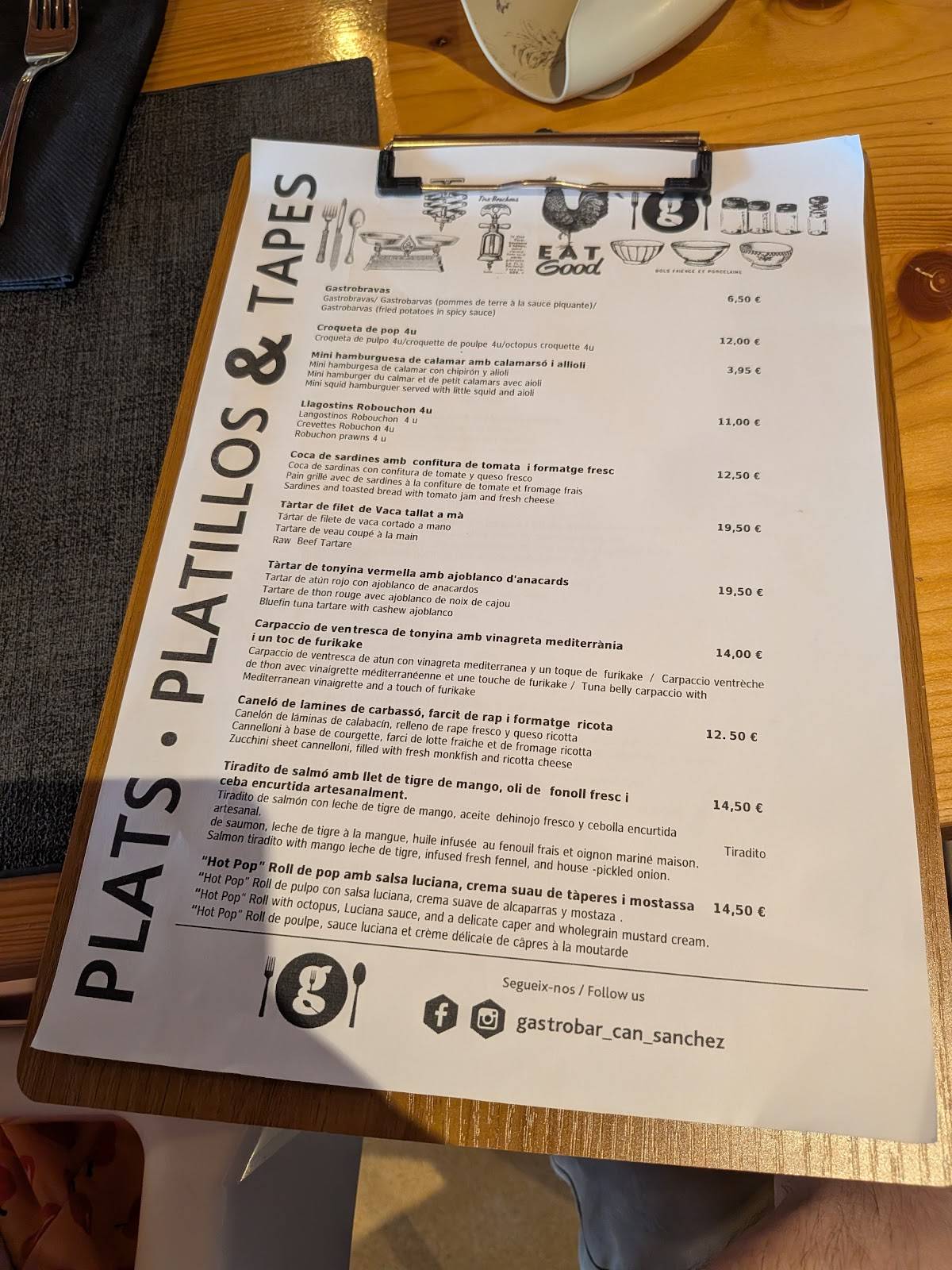 Gastrobar Can Sanchez меню