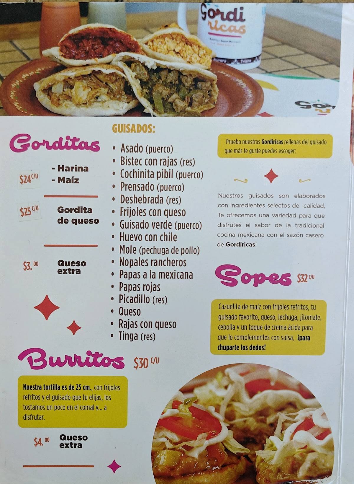Gordi Ricas Universidad меню