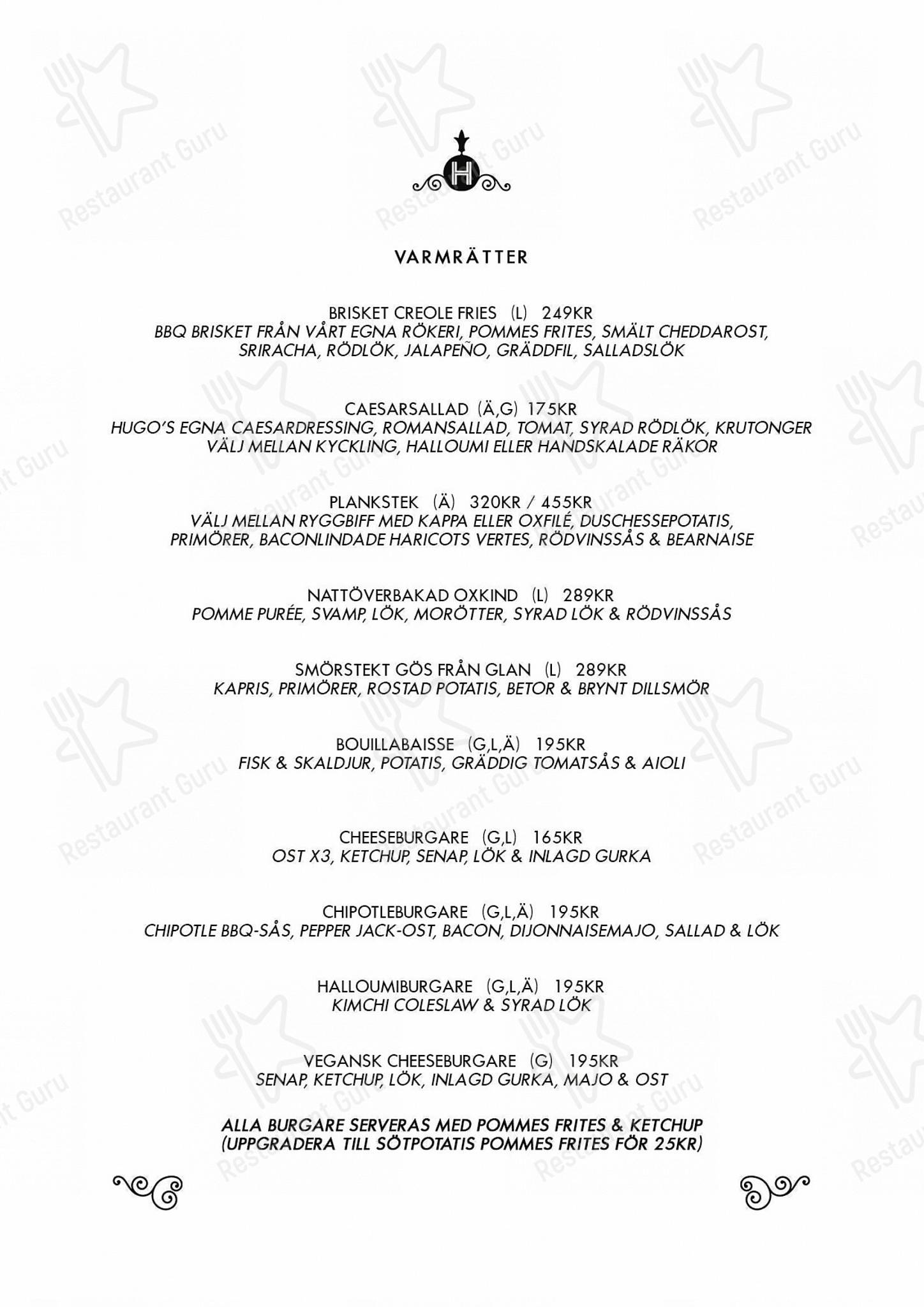 Restaurant Hugo в Норрчёпинге - Lunch Menu
