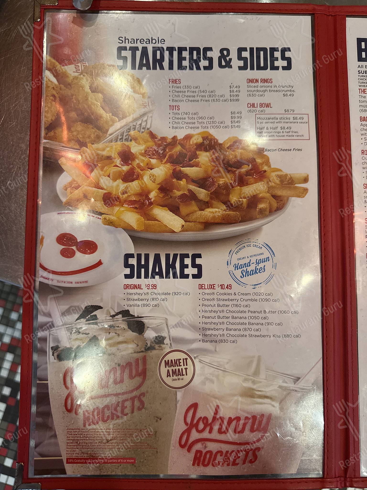 Меню для посетителей ресторана Johnny Rockets