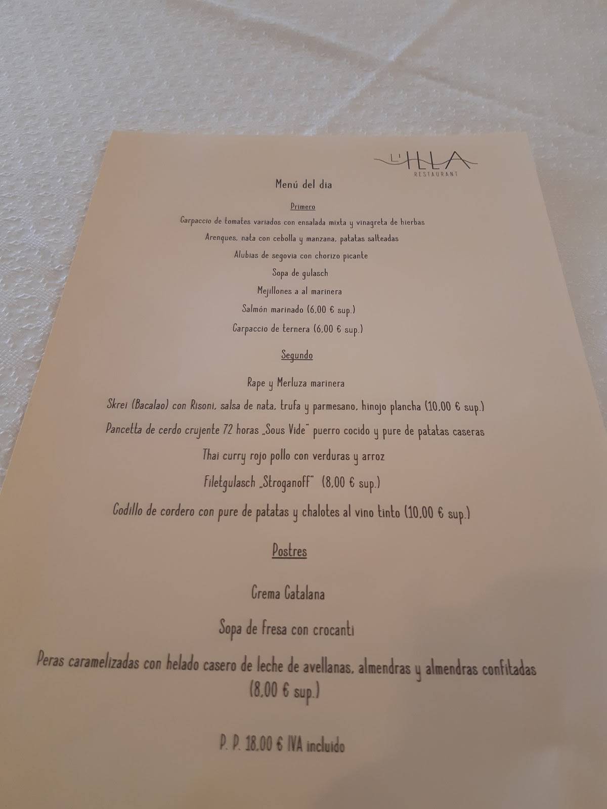 Restaurant L'ILLA меню