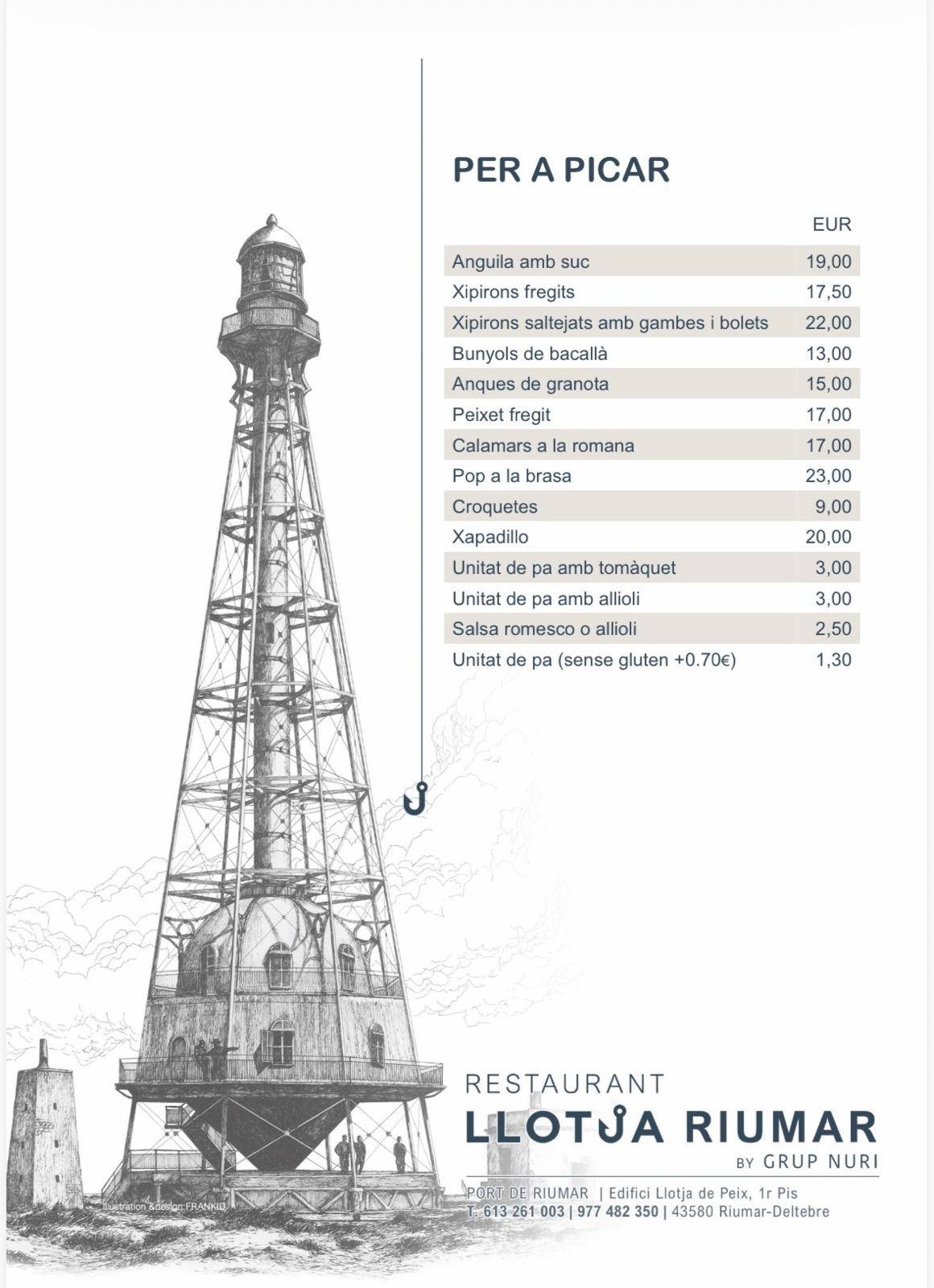 Restaurant La Llotja Riumar меню