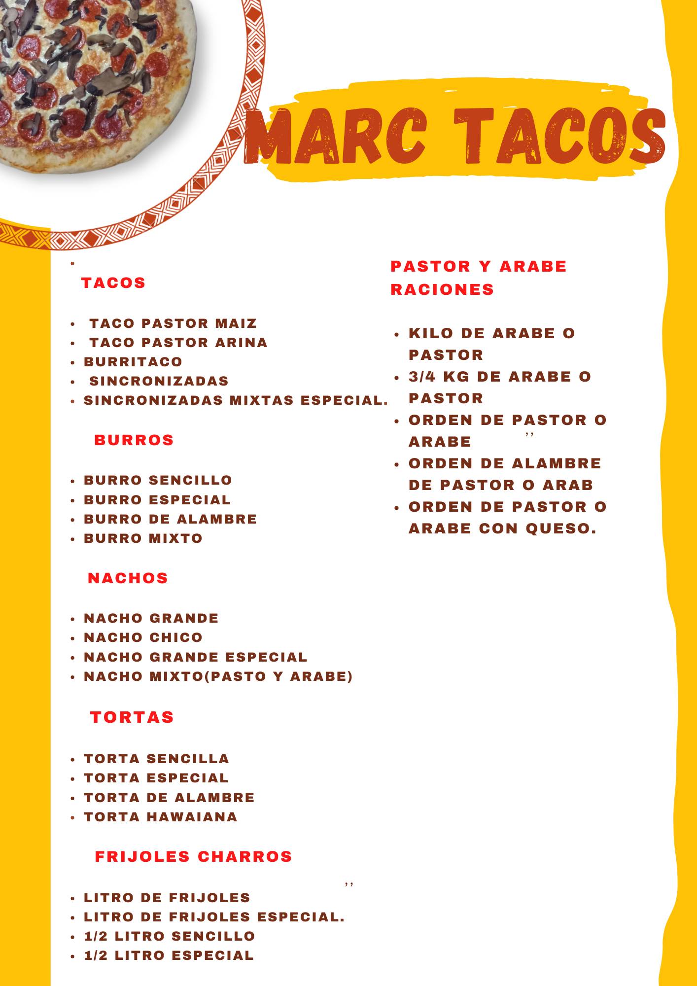 Marc Tacos Mérida меню
