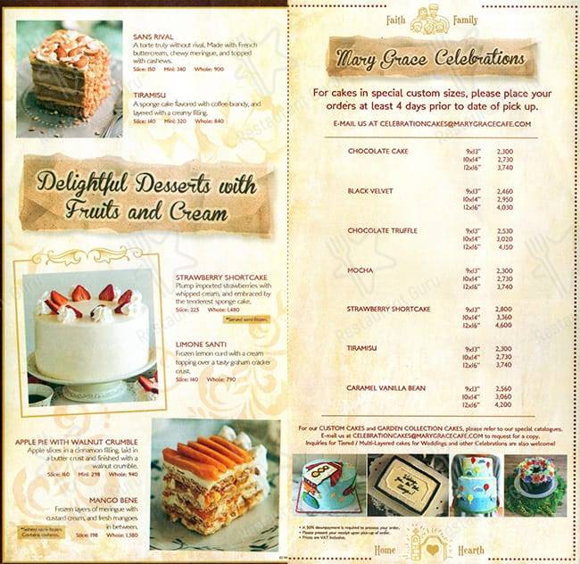 Mary Grace Cafe меню