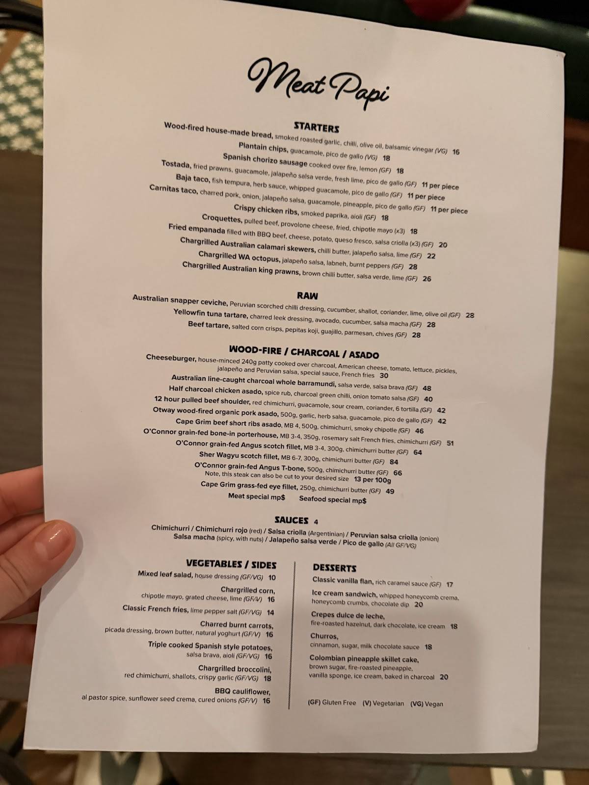 Meat Papi Restaurant Essendon меню
