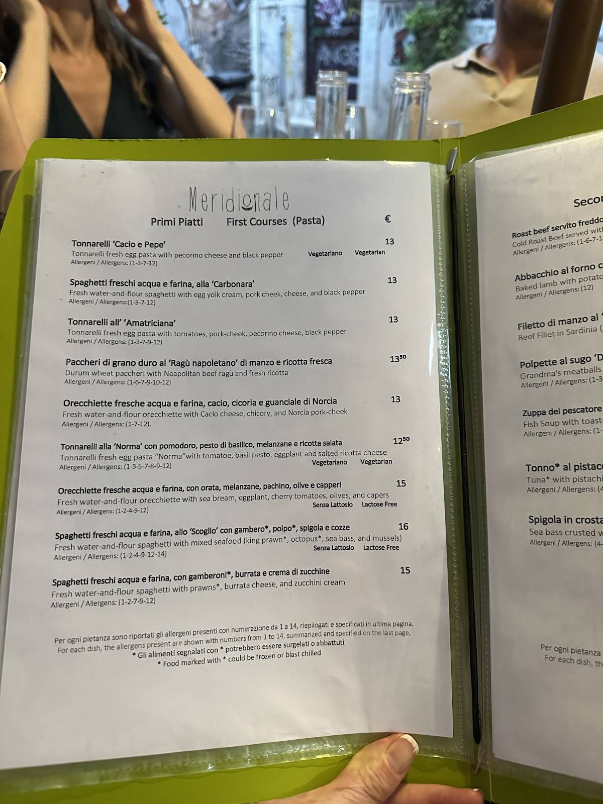 Meridionale Restaurant меню