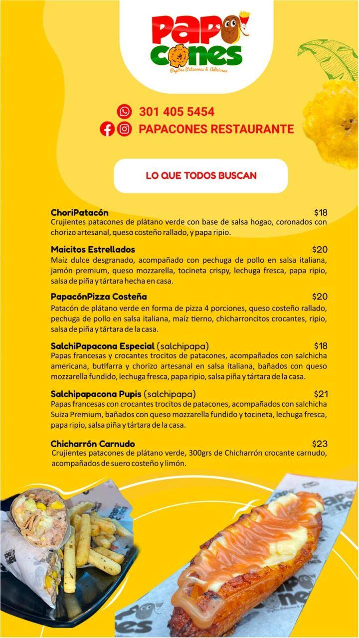 PAPACONES COMIDA RAPIDA GOURMET меню