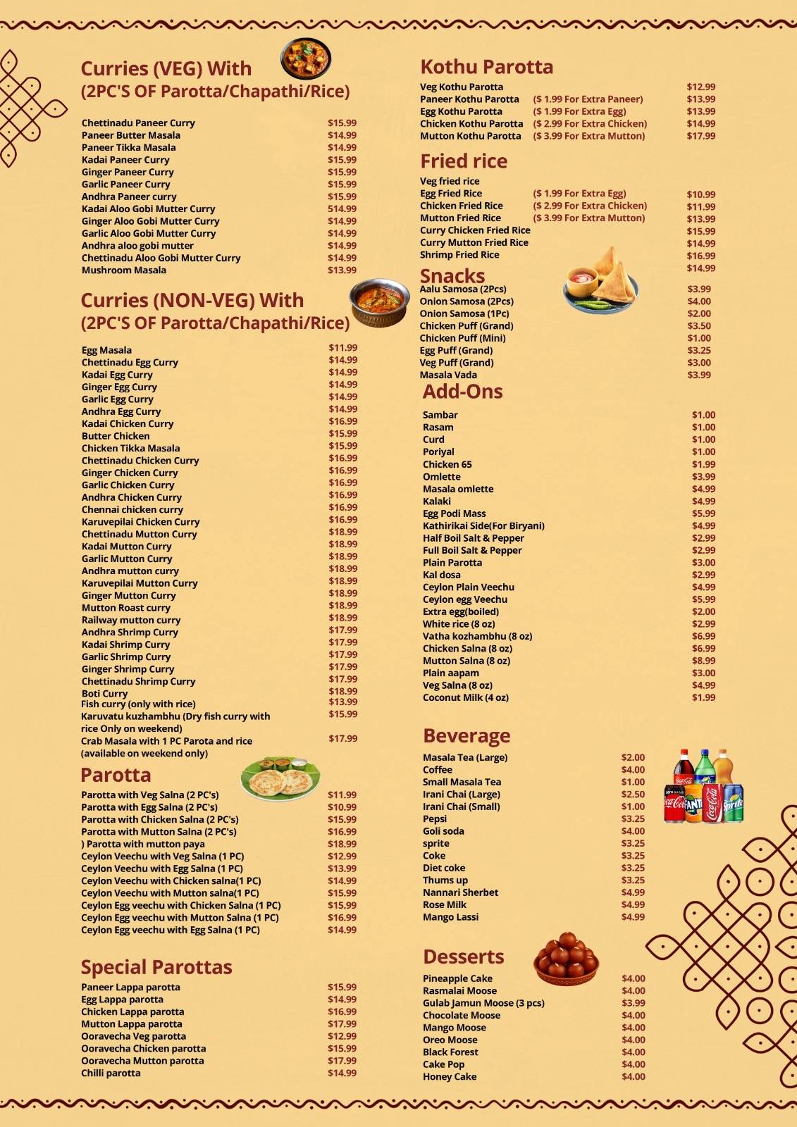 PAROTTA EXPRESS меню
