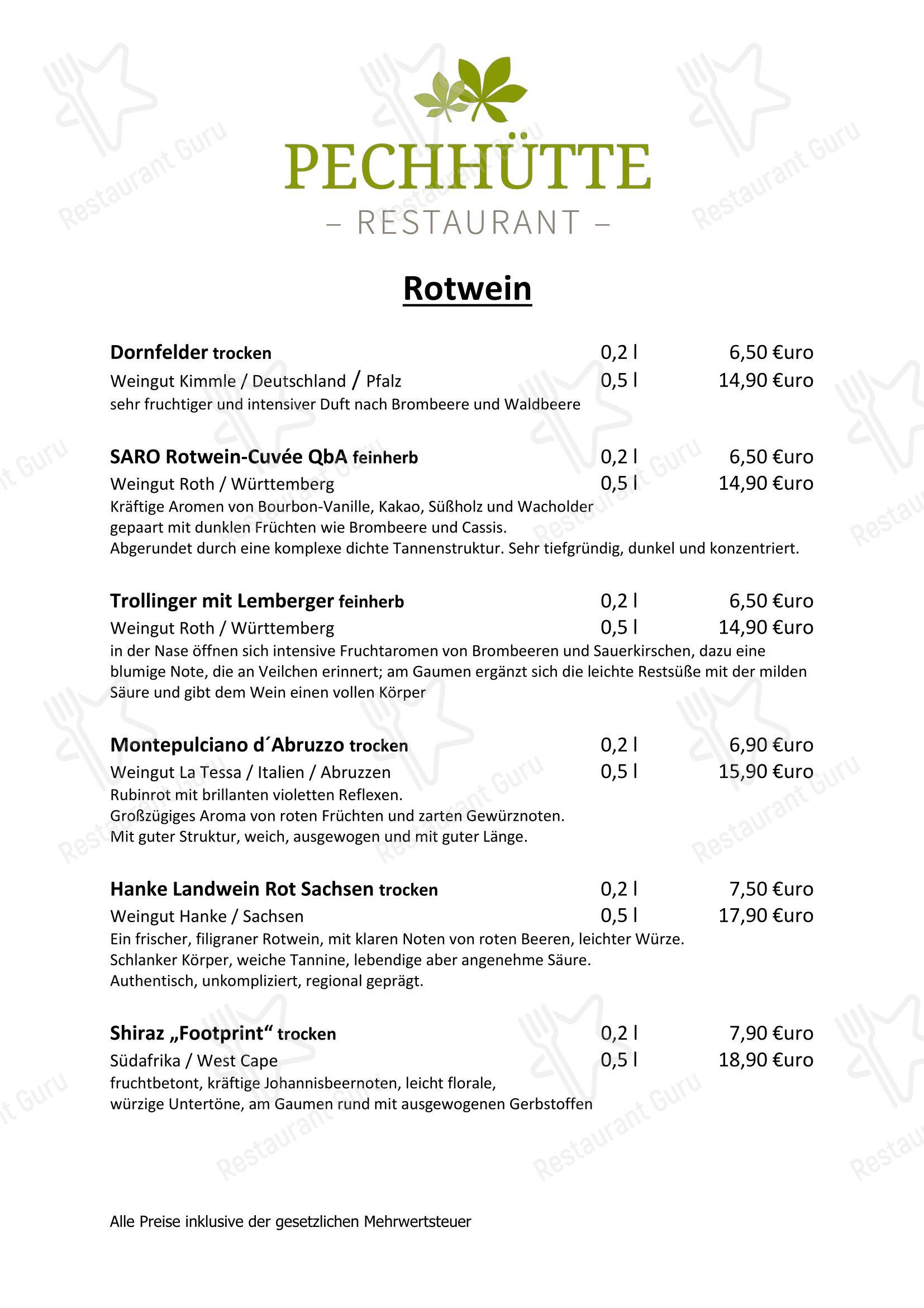 Меню ресторана Restaurant Pechhütte - Основное меню