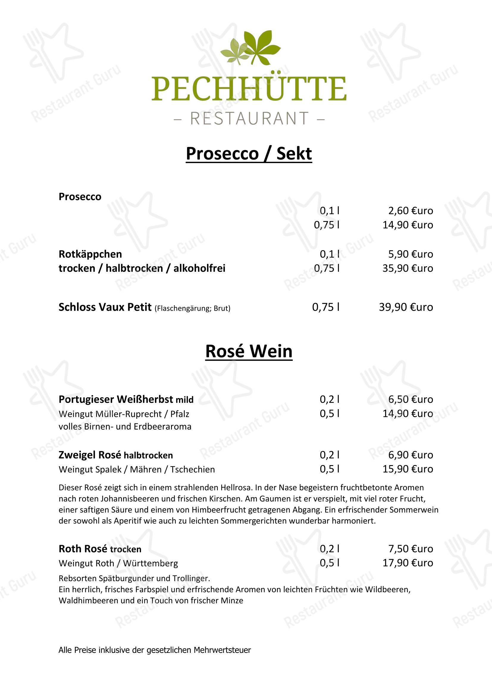 Основное меню ресторана Restaurant Pechhütte