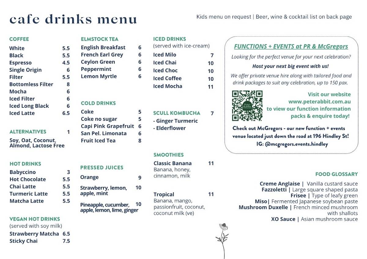 Peter Rabbit Cafe меню