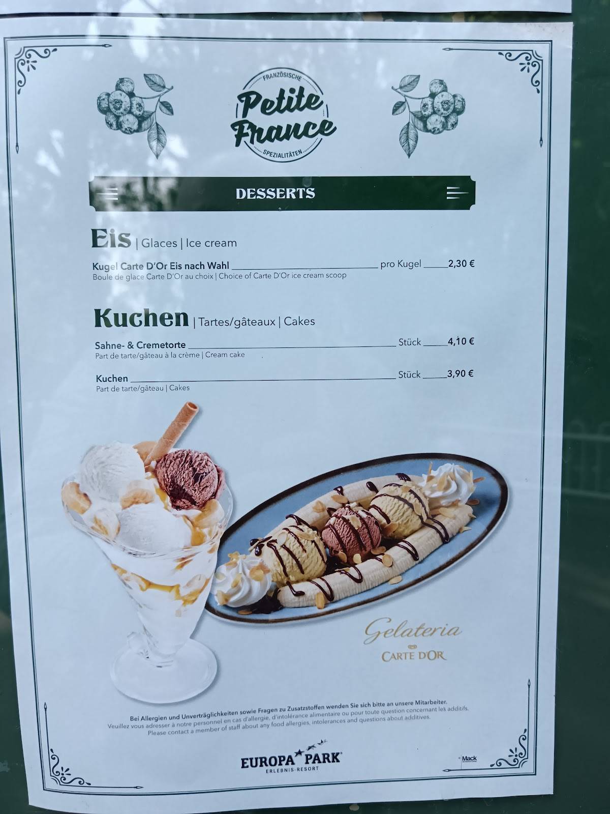 Petite France меню