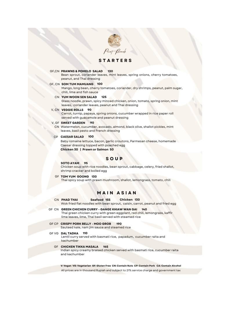 Point Break Restaurant by Cross Bali Breakers меню