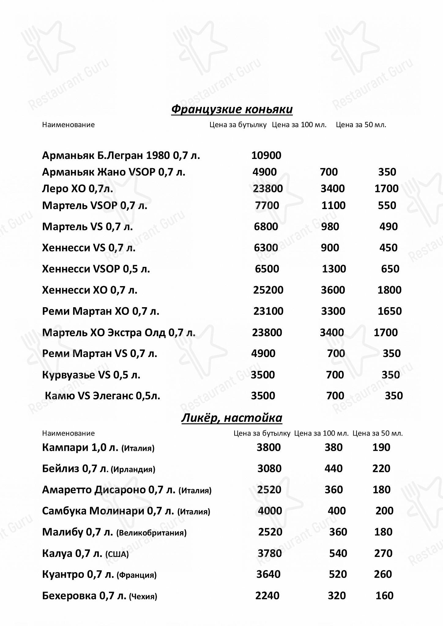 Меню ресторана Рафферти - Меню