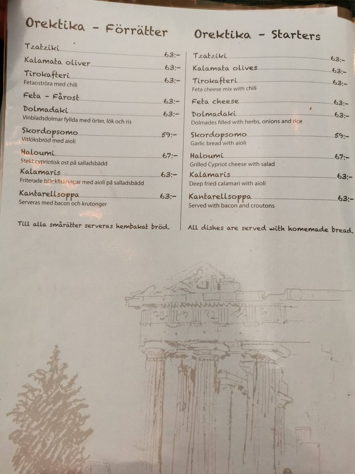 Restaurang Athena меню