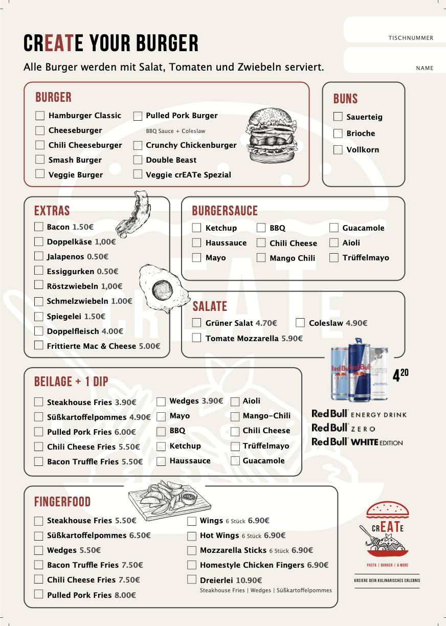 crEATe - Pasta Burger & More меню