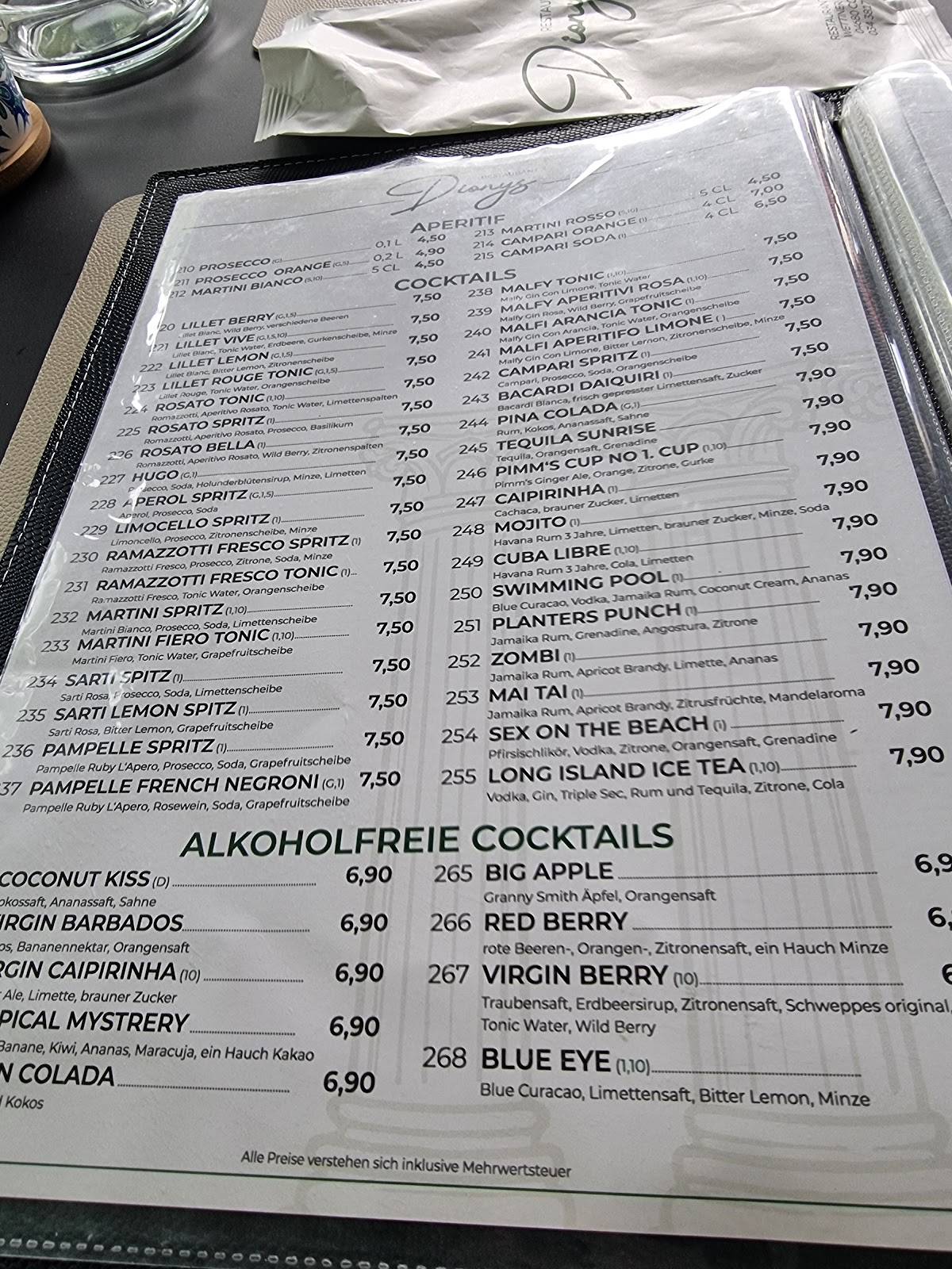 Restaurant Dionys меню