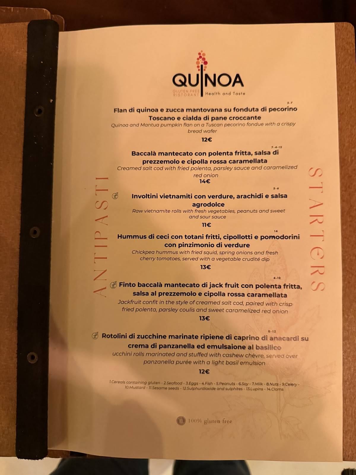 Ristorante Quinoa Roma меню