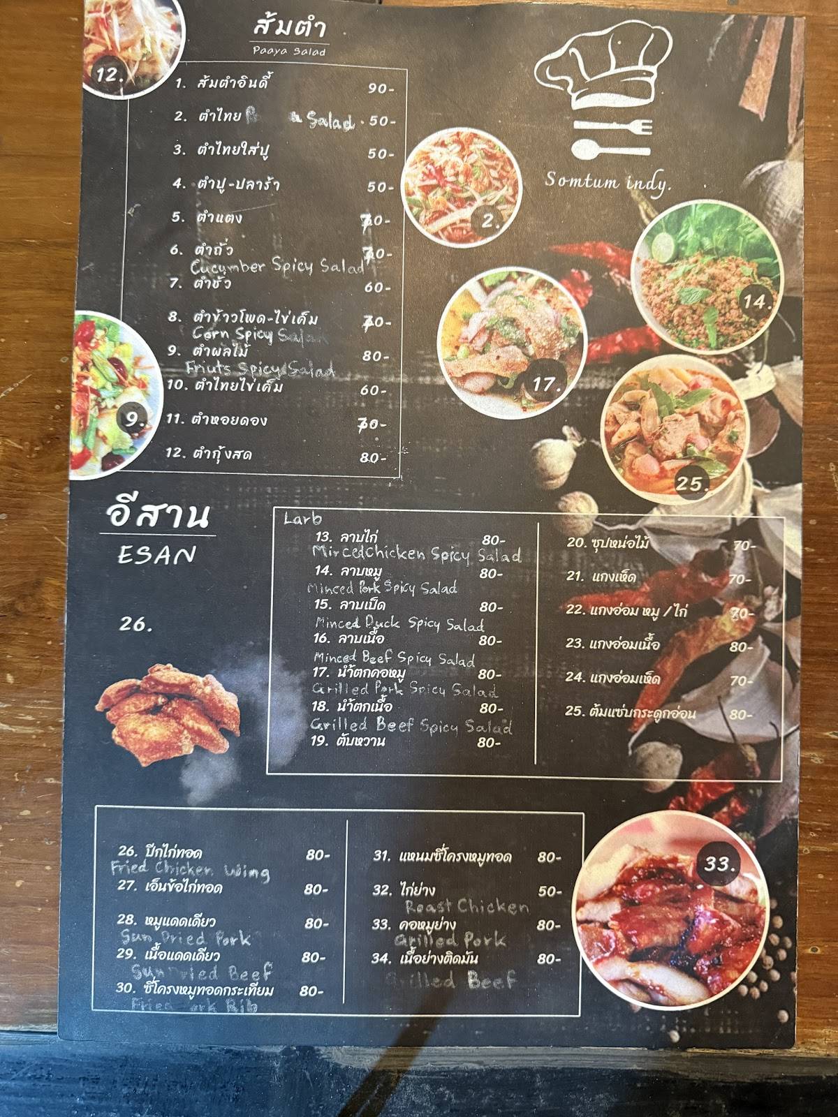 Somtum Indy Cafe & Restaurant (ร้านส้มตำอินดี้) меню