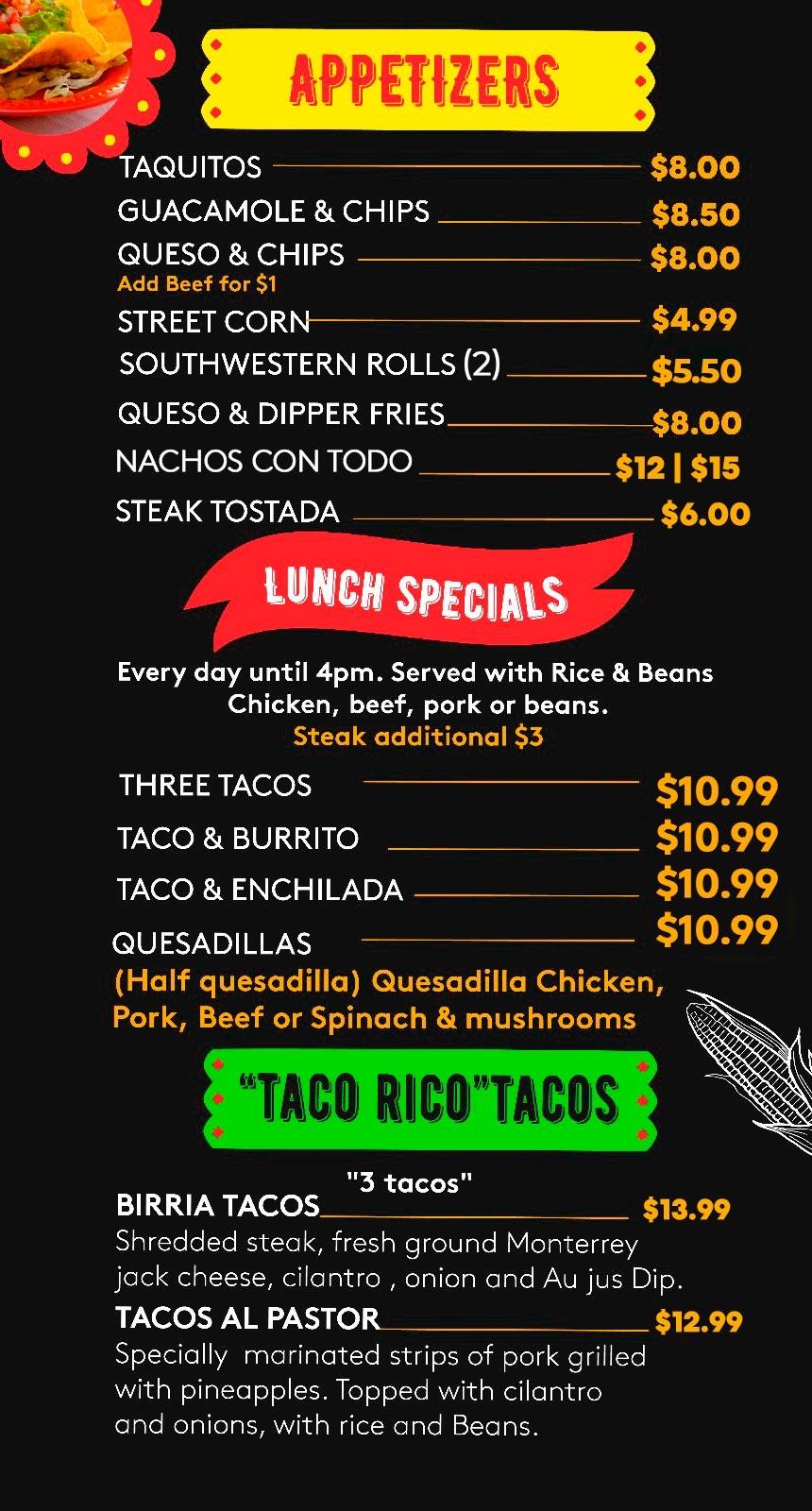 Taco Rico Pinecrest меню