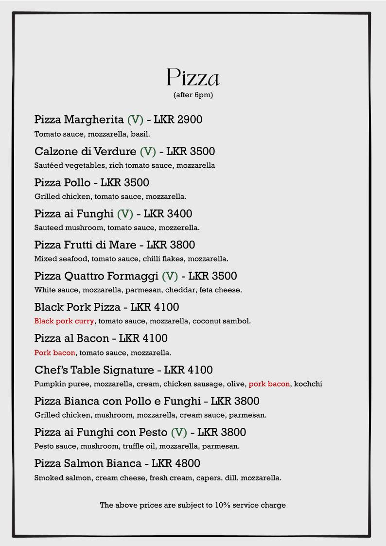 The Chef’s Table меню