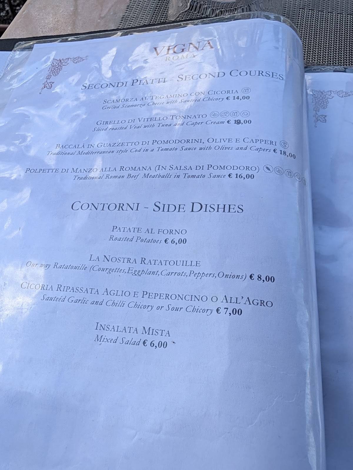 Vigna Roma меню
