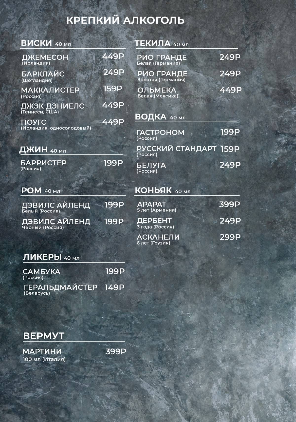 Вилла меню