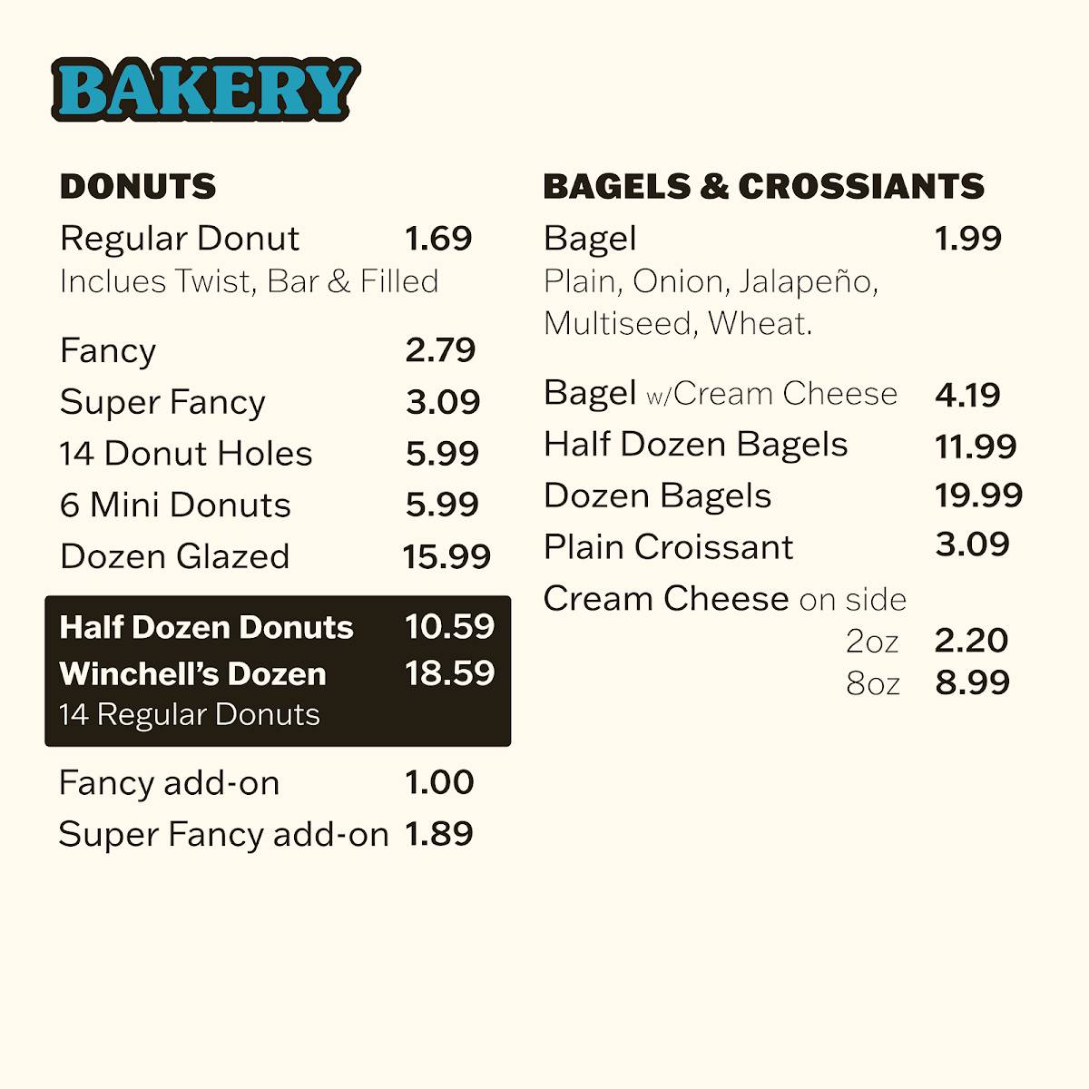 Winchell's Donut House меню