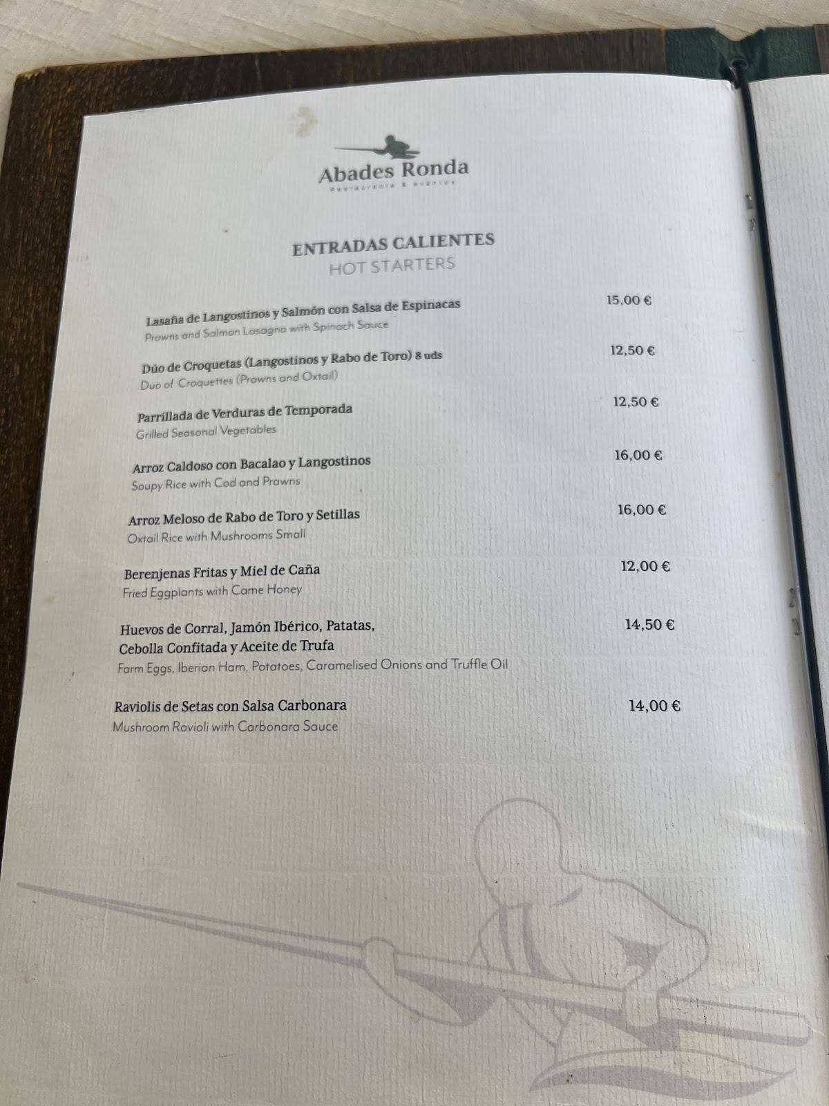 Restaurante Abades Ronda меню