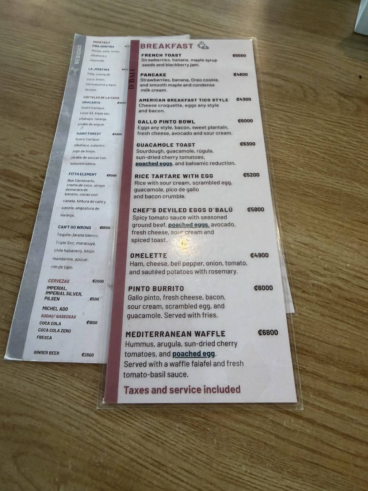 Restaurante D' Balu меню