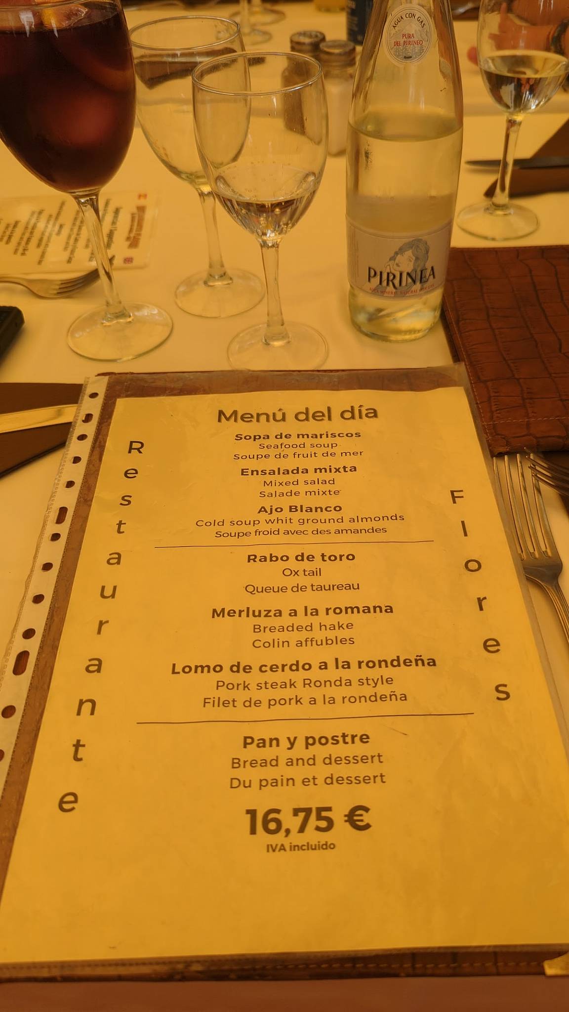 Restaurante Flores El Decano de Ronda 1919 меню