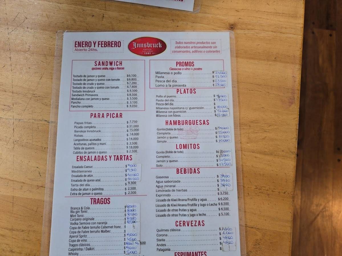 Restaurante Innsbruck меню