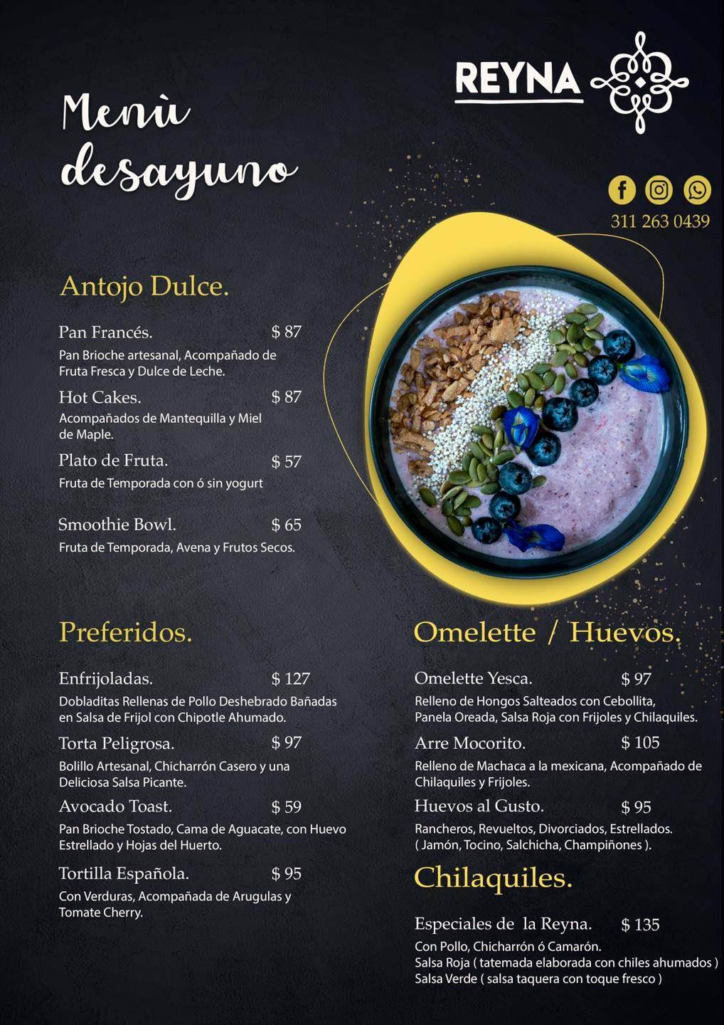 Restaurante Reyna меню
