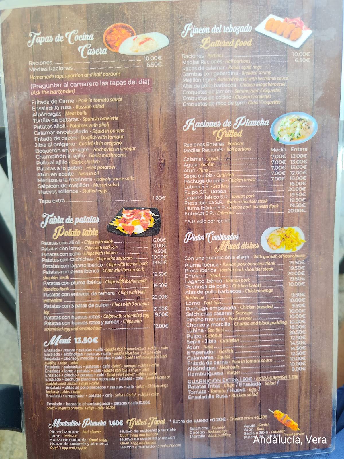 Restaurante Tapería LAS CAÑAS меню