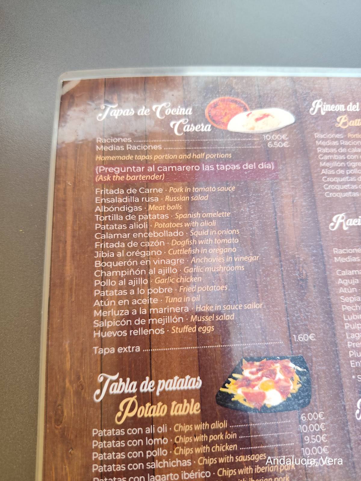 Restaurante Tapería LAS CAÑAS меню