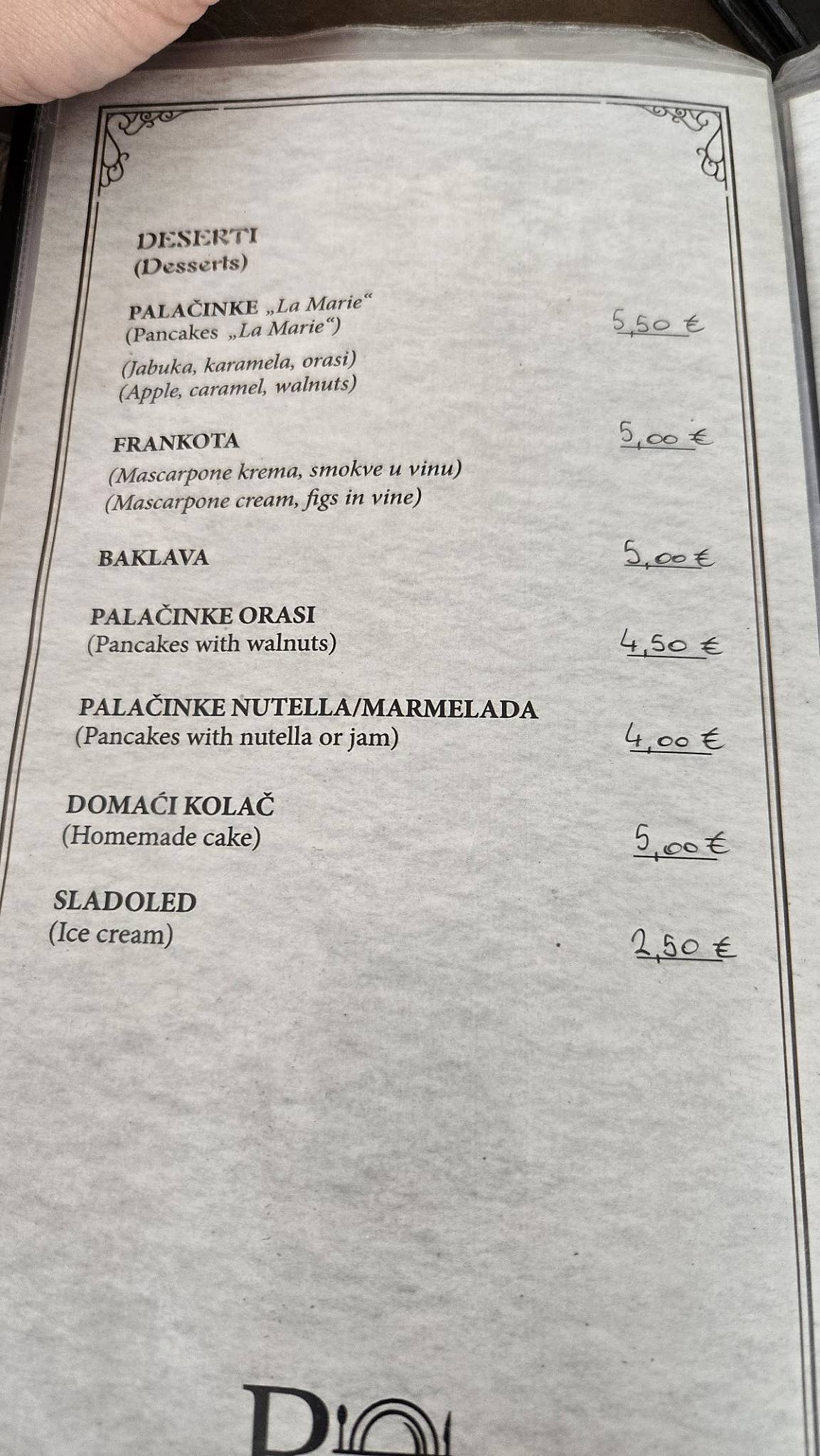 Restoran Riva меню