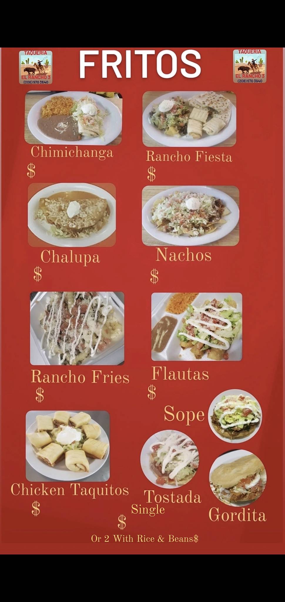 Taquería El Rancho 3 меню