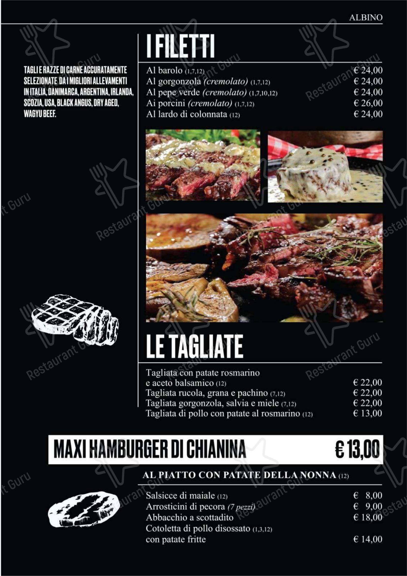 Меню ресторана Ristorante Albino - Меню напитков
