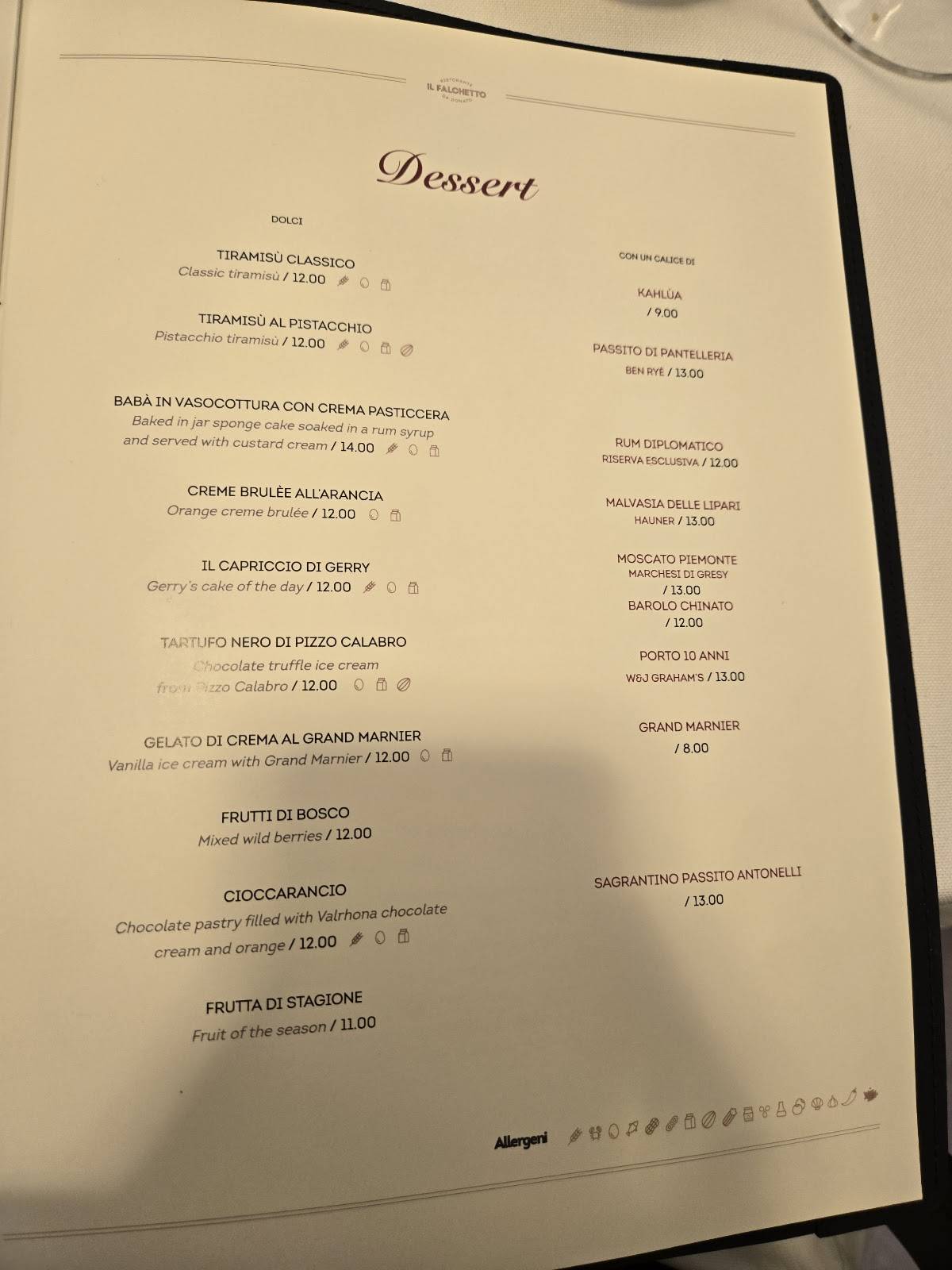 Ristorante Il Falchetto меню