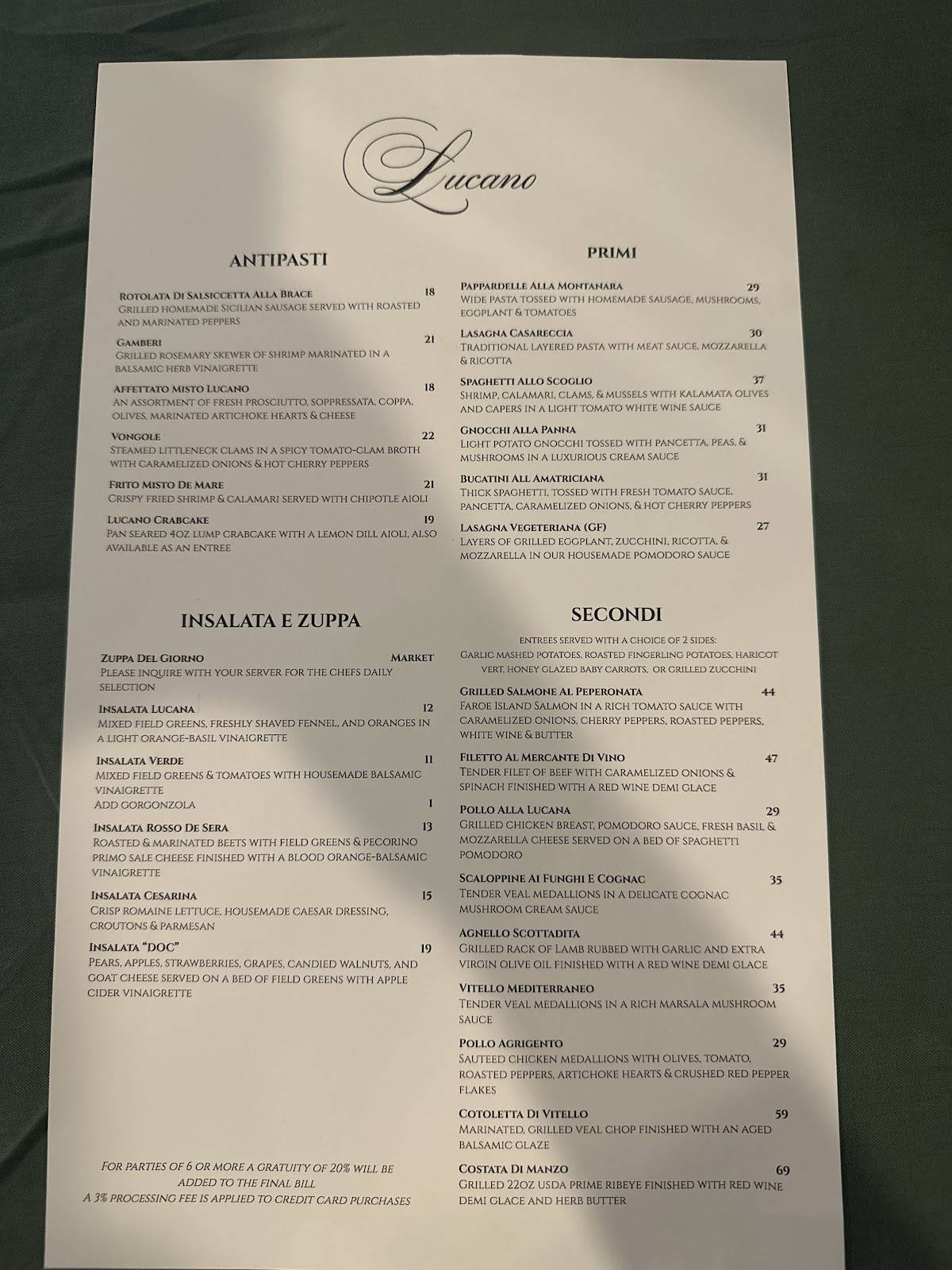Ristorante Lucano меню