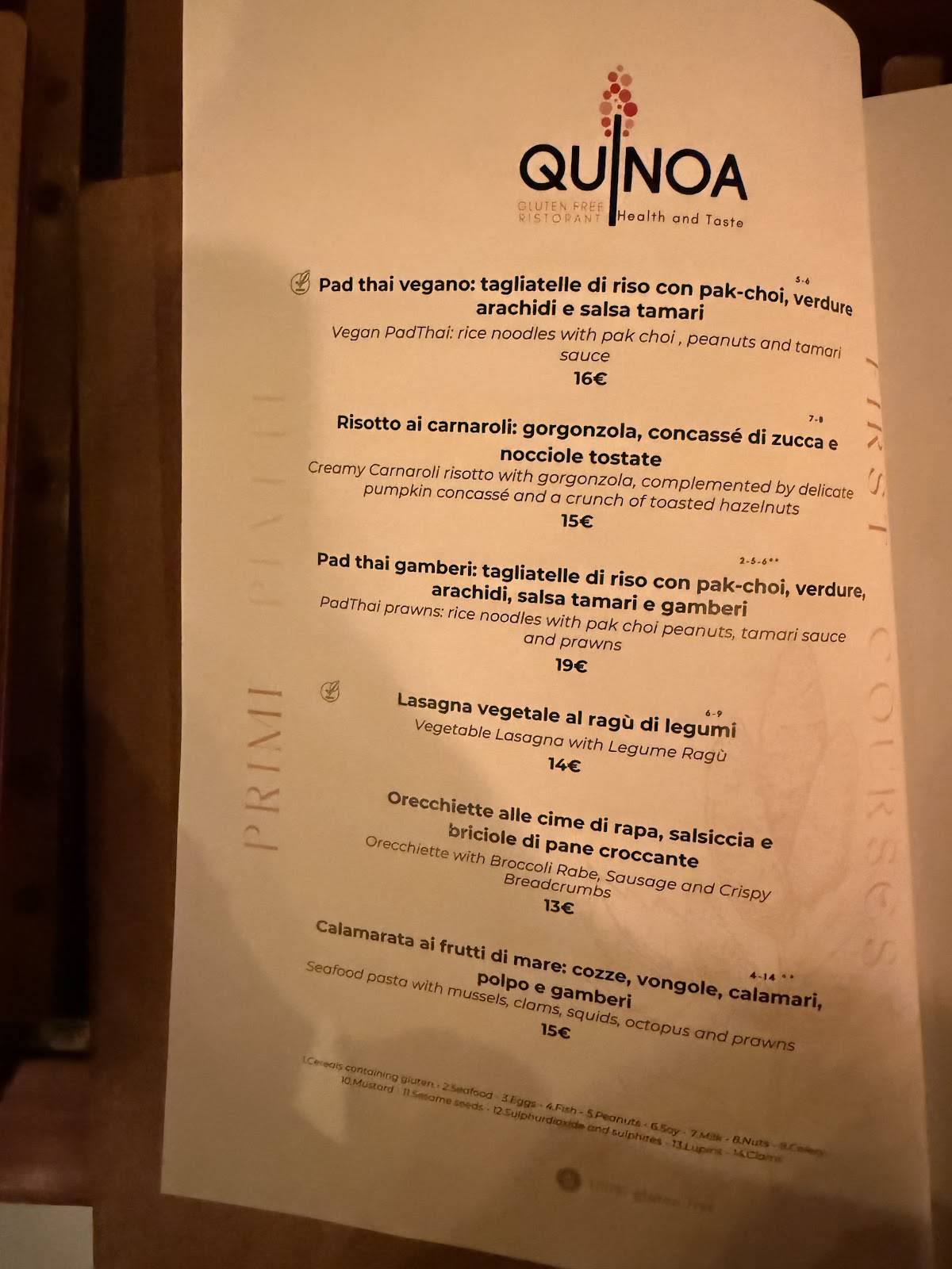 Ristorante Quinoa Roma меню