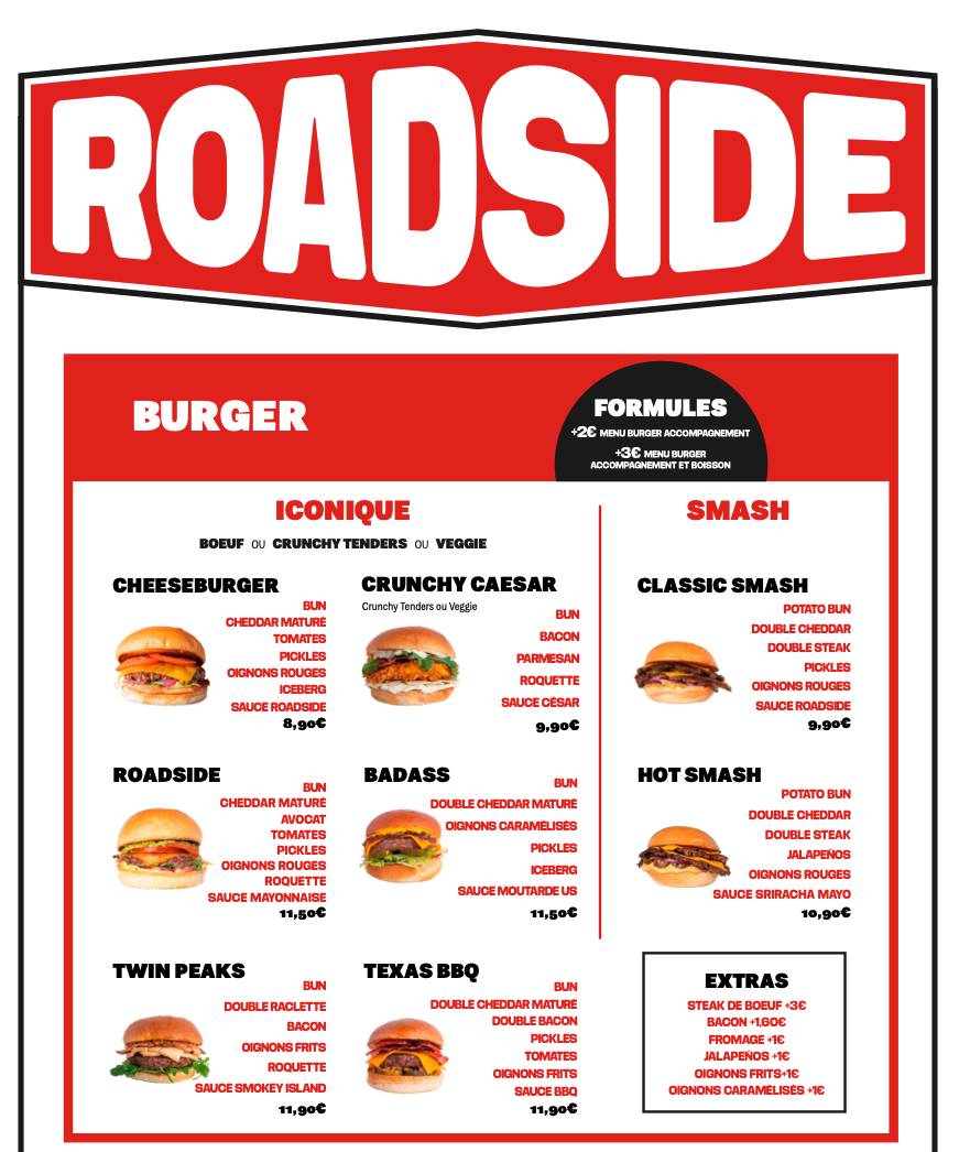 Roadside Burger Restaurant Rennes меню