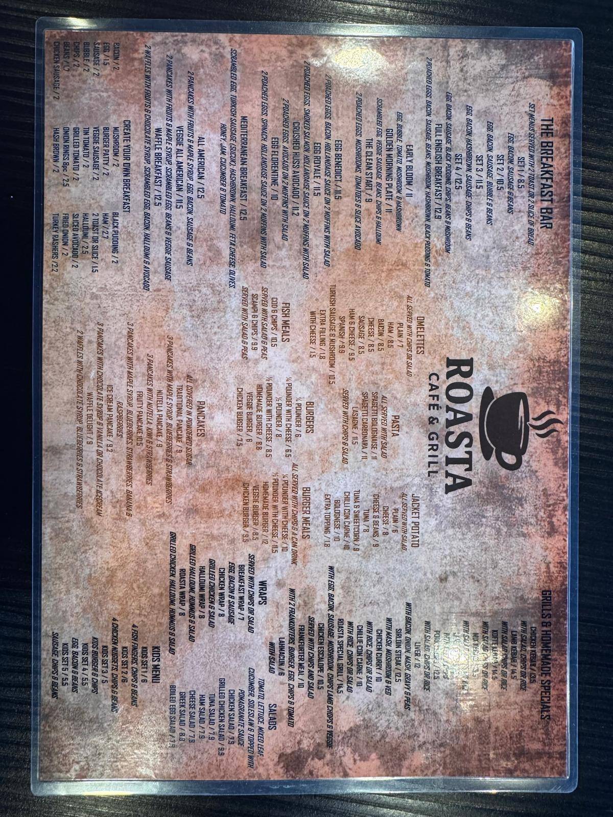 Roasta Cafe & Grill меню