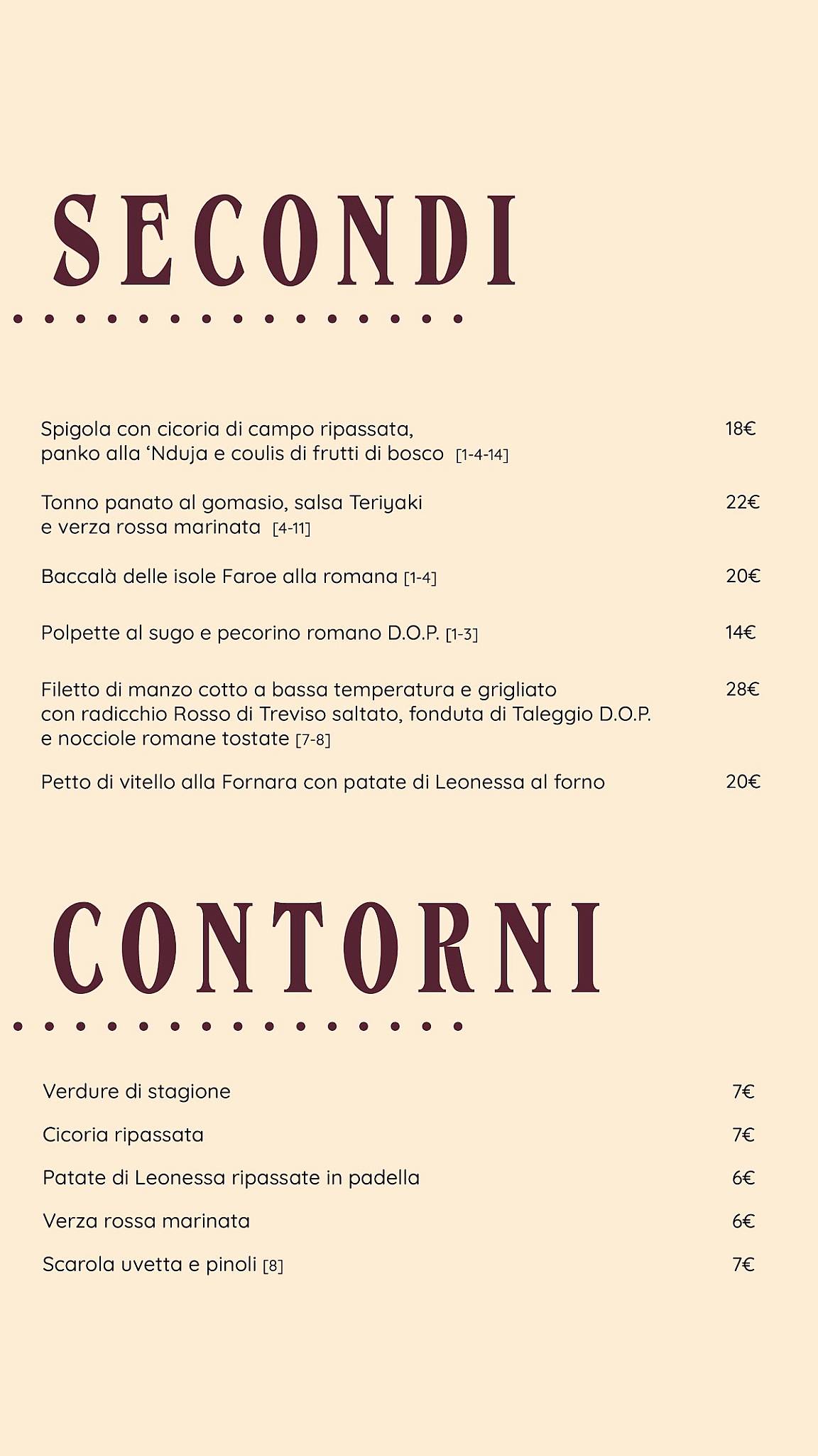 Osteria Mirabello меню