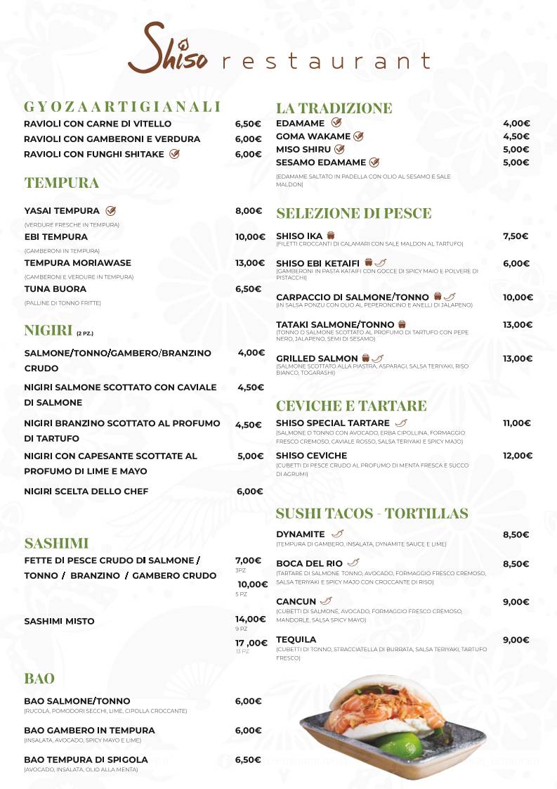Shiso Restaurant - Sushi & Japanese Fusion меню