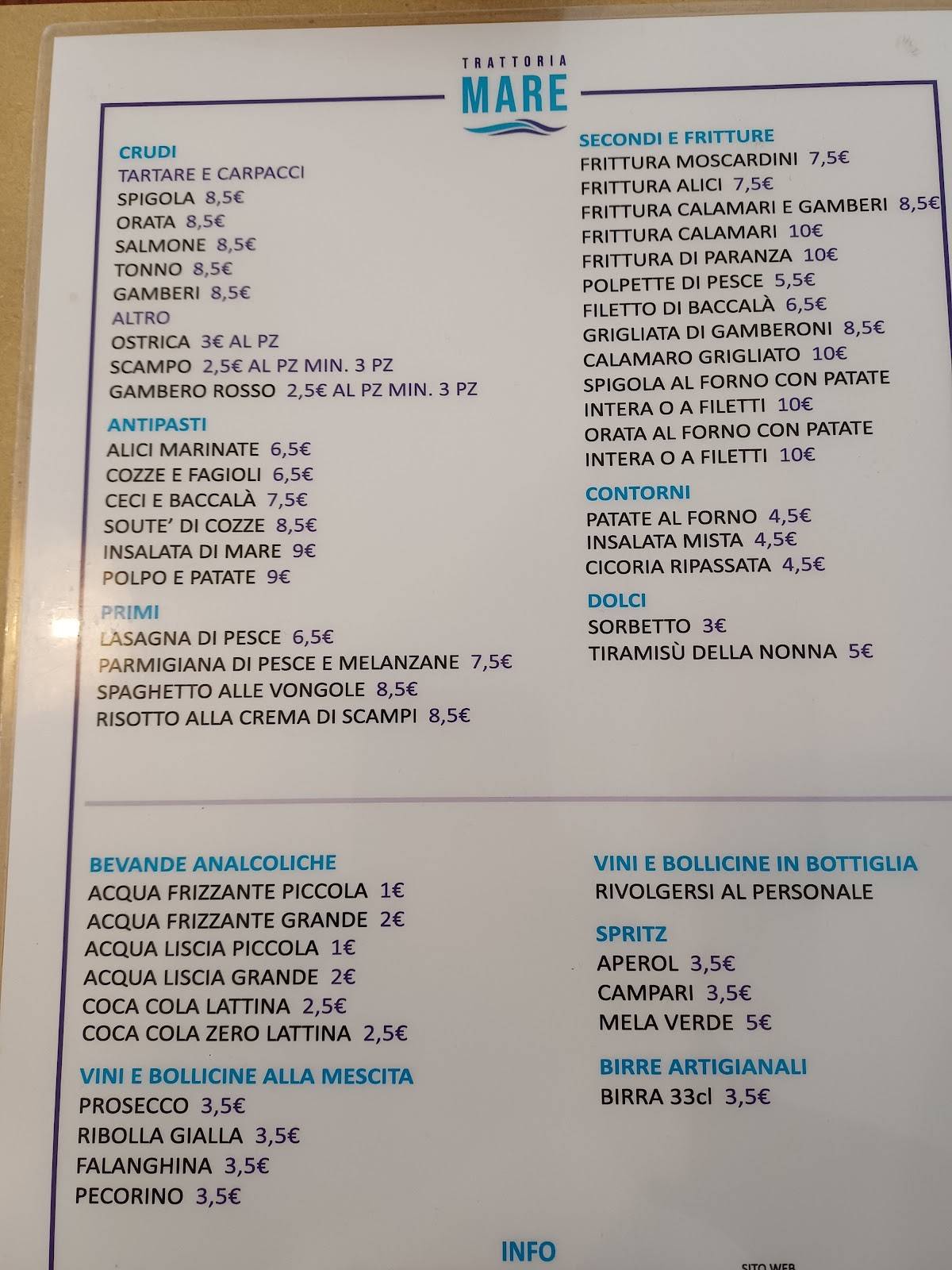 Trattoria Mare меню